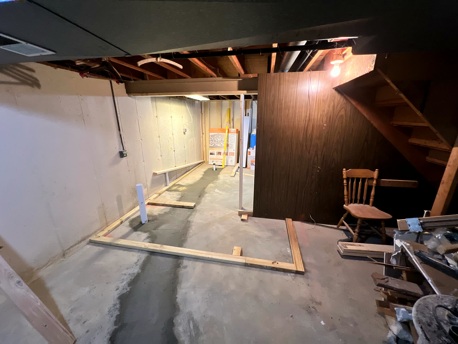 Basement framing and rough-in for walls and utilities