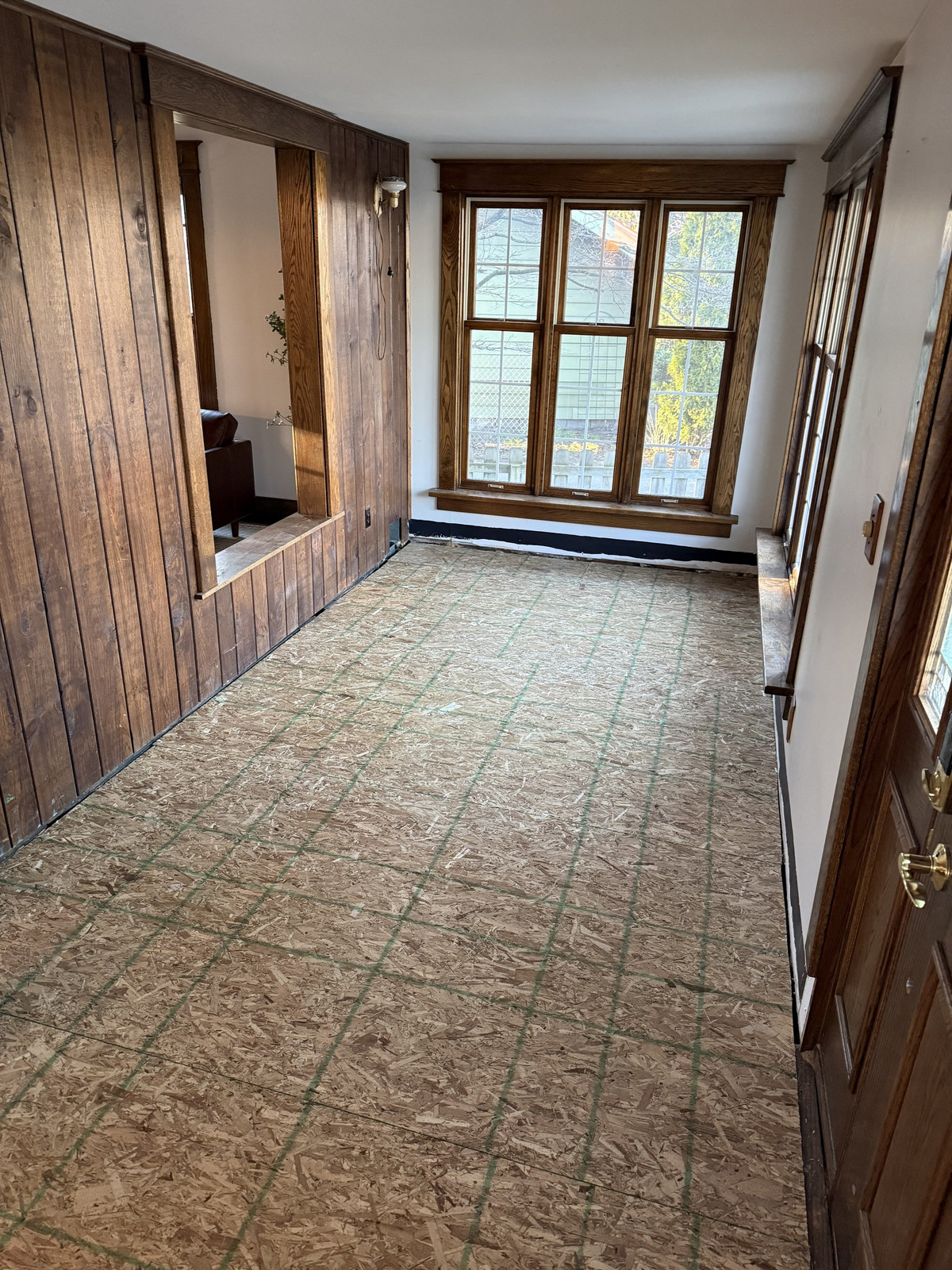 New subfloor installed down the entry hallway
